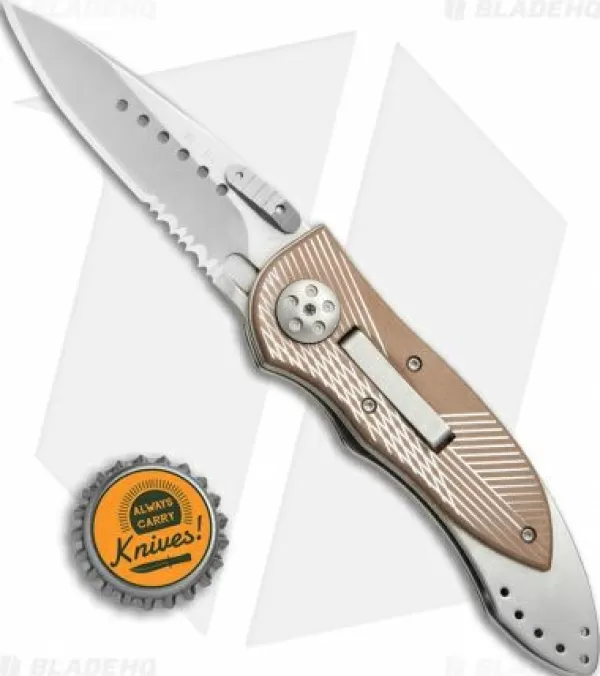 Store Cheap Crkt Elishewitz E-Lock Folding Knife Bronze (3.9 Satin Serr) 7333 Pocket Knives