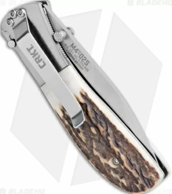New Original Crkt Carson M4-02 Stag Spring Assisted Knife (3.25 Satin) M4-02S Spring Assisted Knives