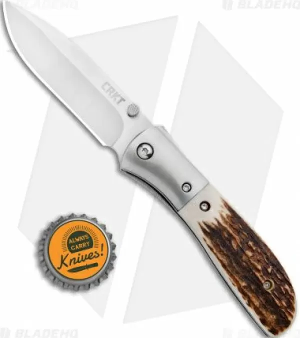 New Original Crkt Carson M4-02 Stag Spring Assisted Knife (3.25 Satin) M4-02S Spring Assisted Knives